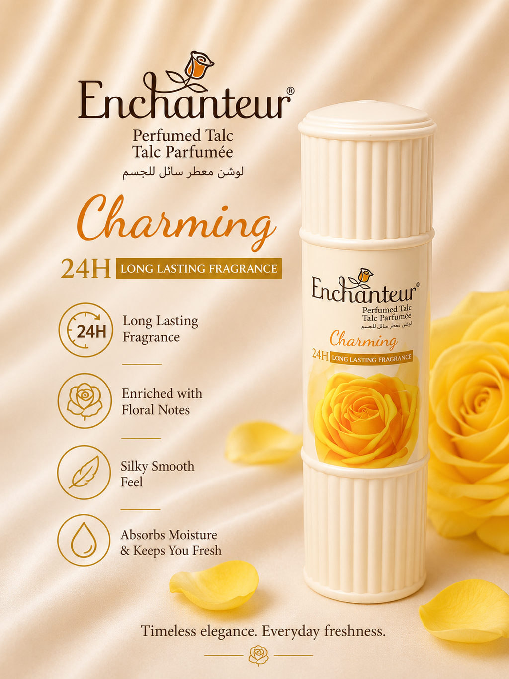 EnchantEUr Romantic Talc Fragrance Powder, 125 G,