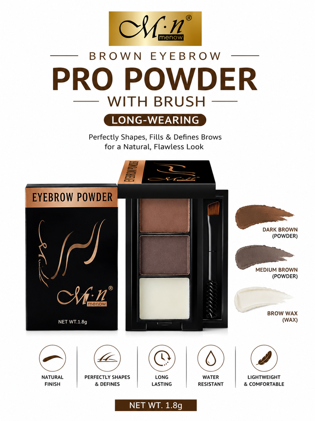 M.N Brown Eyebrow Pro Powder With Brush, Long-Wearing الصورة الرئيسية