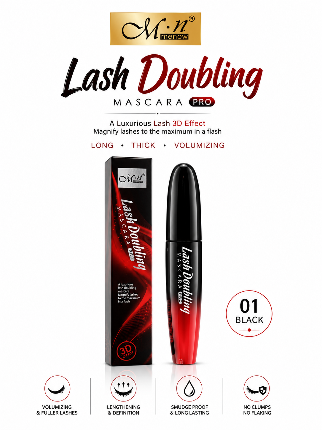 M.N Lash Doubling Mascara A Luxurious Lash 3D Effect Black 01 الصورة الرئيسية