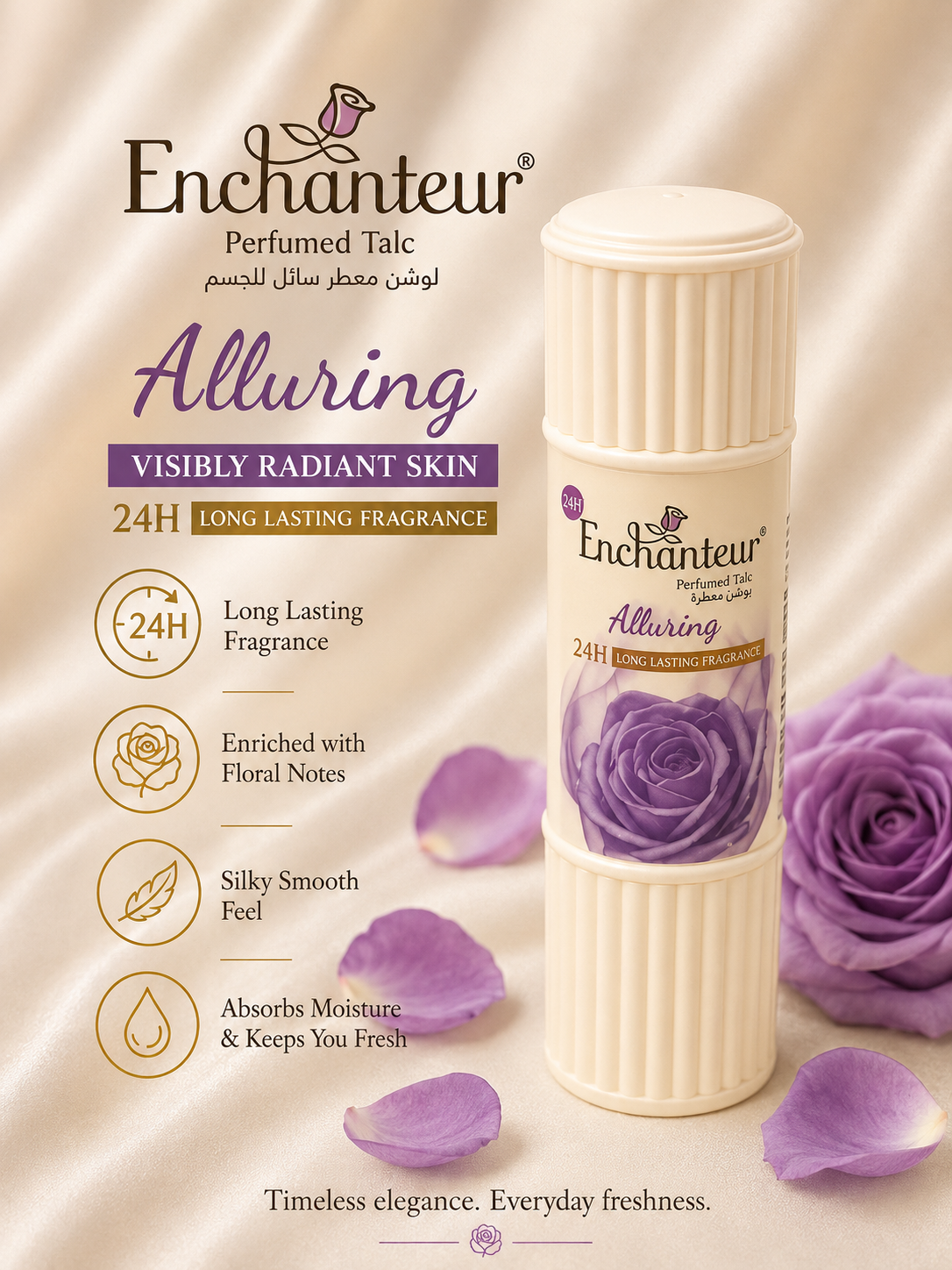 EnchantEUr Romantic Talc Fragrance Powder, 125 G, صورة ثانوية